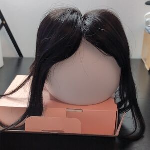 9.5 In Human Hair Topper No Bangs Lace Base Clip-In 1B Natural Black 150 Density